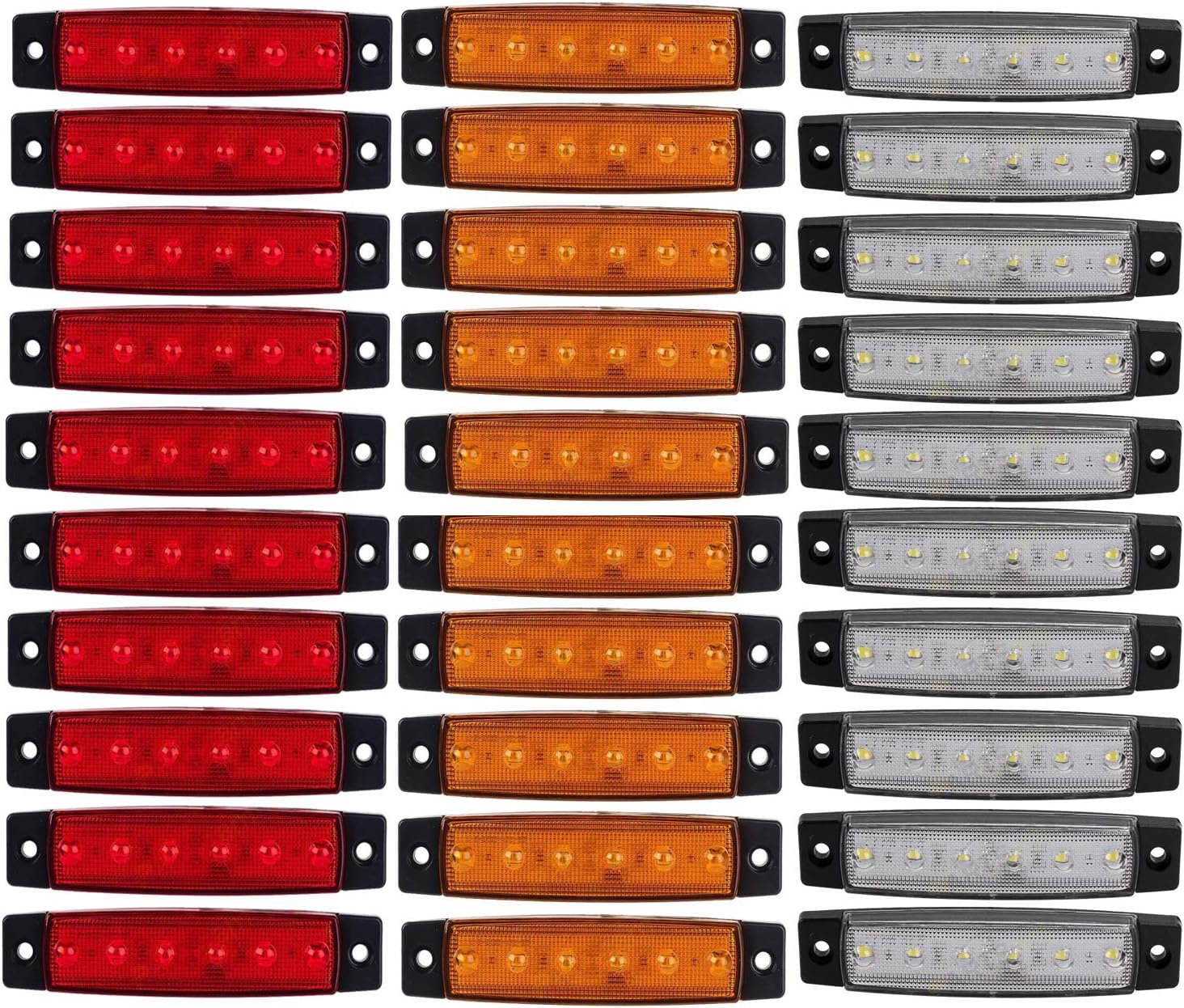 GSRECY 30pcs 12V 6 LED Red+White+Yellow Truck Trailer Side Marker Indicators Truck cab marker lights