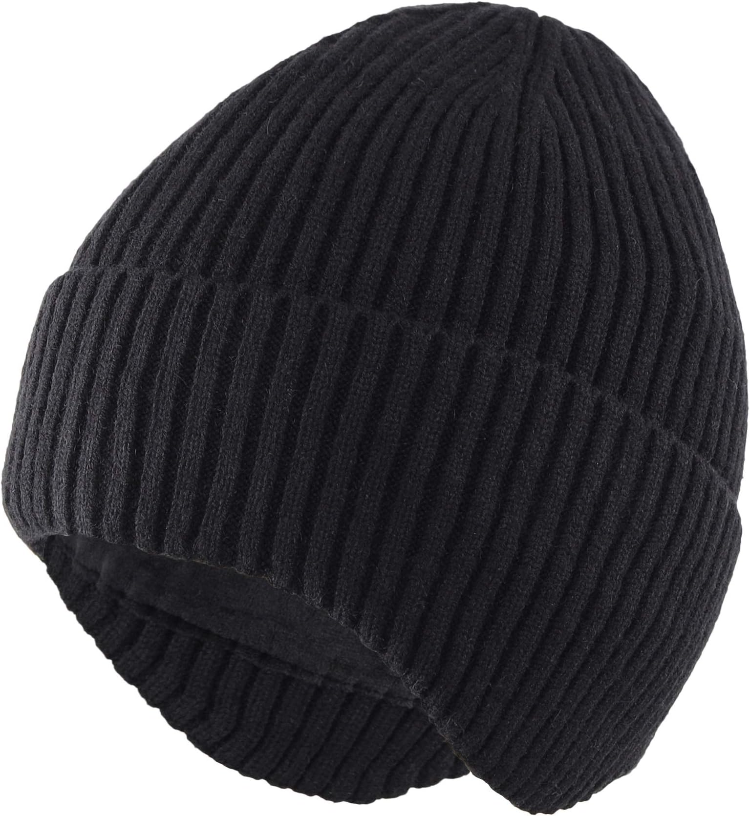 Fleece Lined Beanie Hat for Men Women Warm Winter Hats with Earflaps Stretchy Ribbed Knit Skull Cap