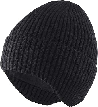 Connectyle Fleece Lined Beanie Hat for Men Women Warm Winter Hats with Earflaps Stretchy Ribbed Knit Skull Cap