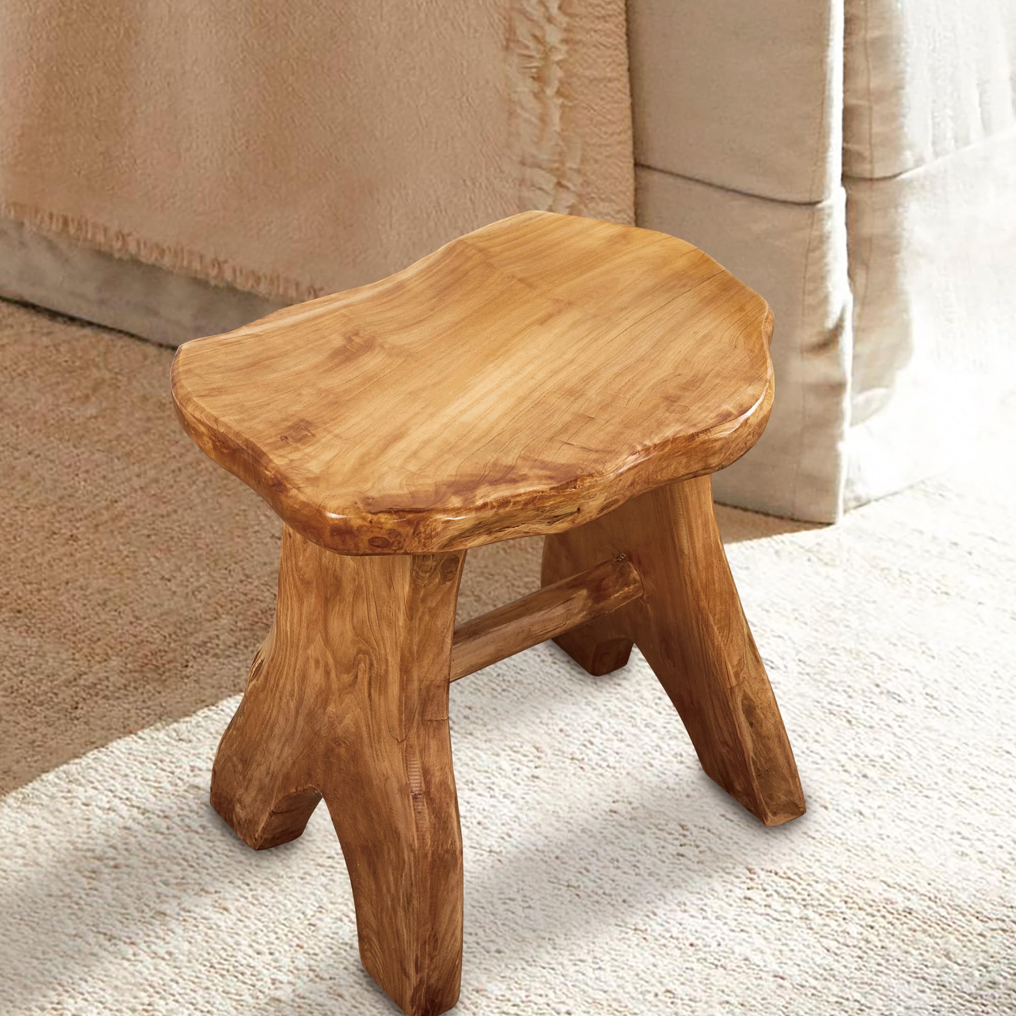 Warmaxx Natural Shape Solid Wood Tree Stump Stool 15"x12"x15" Cedar Root End Table Rustic Plant Stand Live Edge Coffee Table Vintage Side Table Living