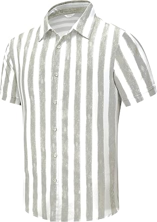 SheLucki Hawaiian Shirt for Men, Unisex Summer Beach Casual Short Sleeve Button Down Shirts, Printed Palmshadow Clothing