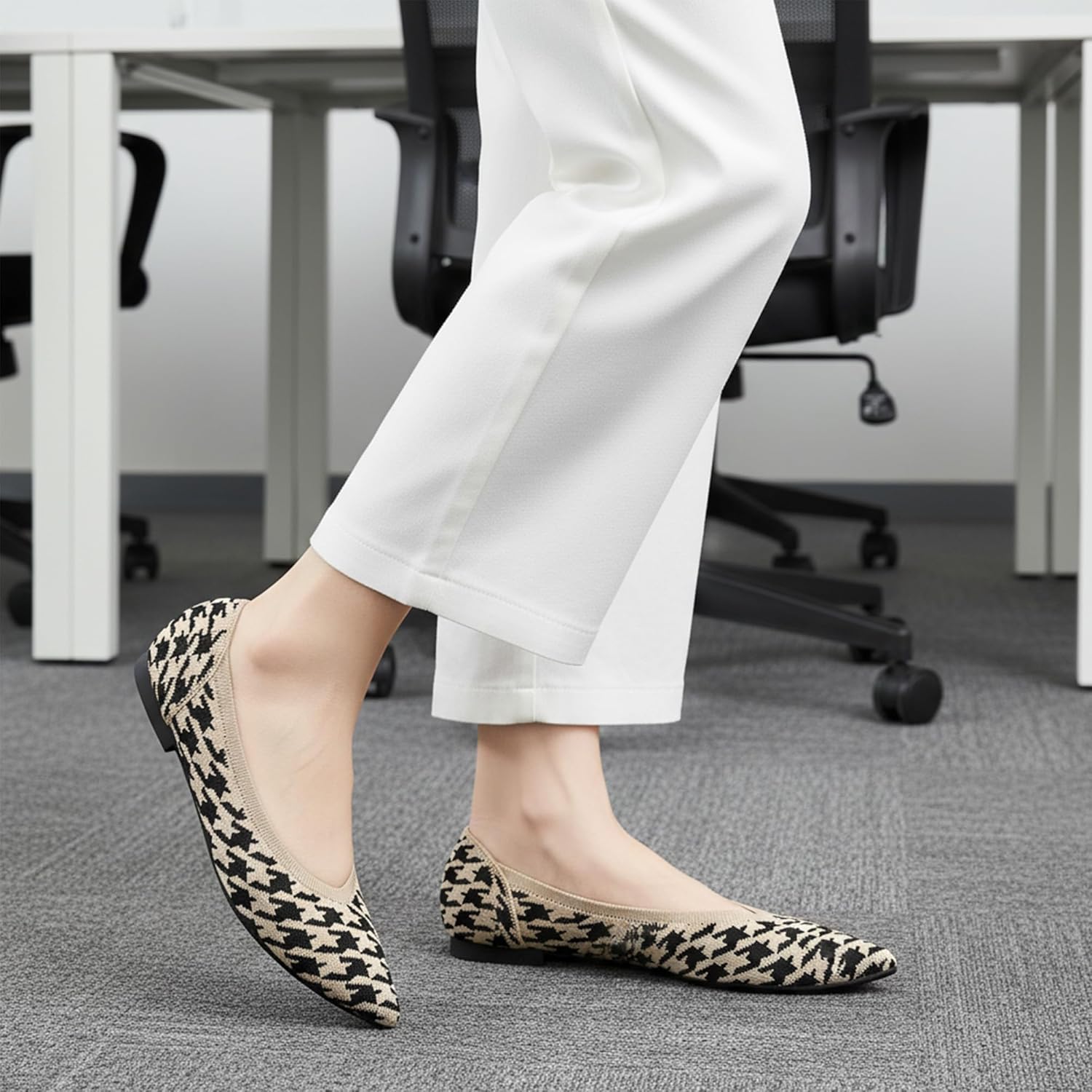 HARENCE Women's Flats Ballet Shoes: Comfortable Pointed Toe Soft Knit Flat Casual Slip On Work Dress Shoes for Walking Wedding Dating - Image 3