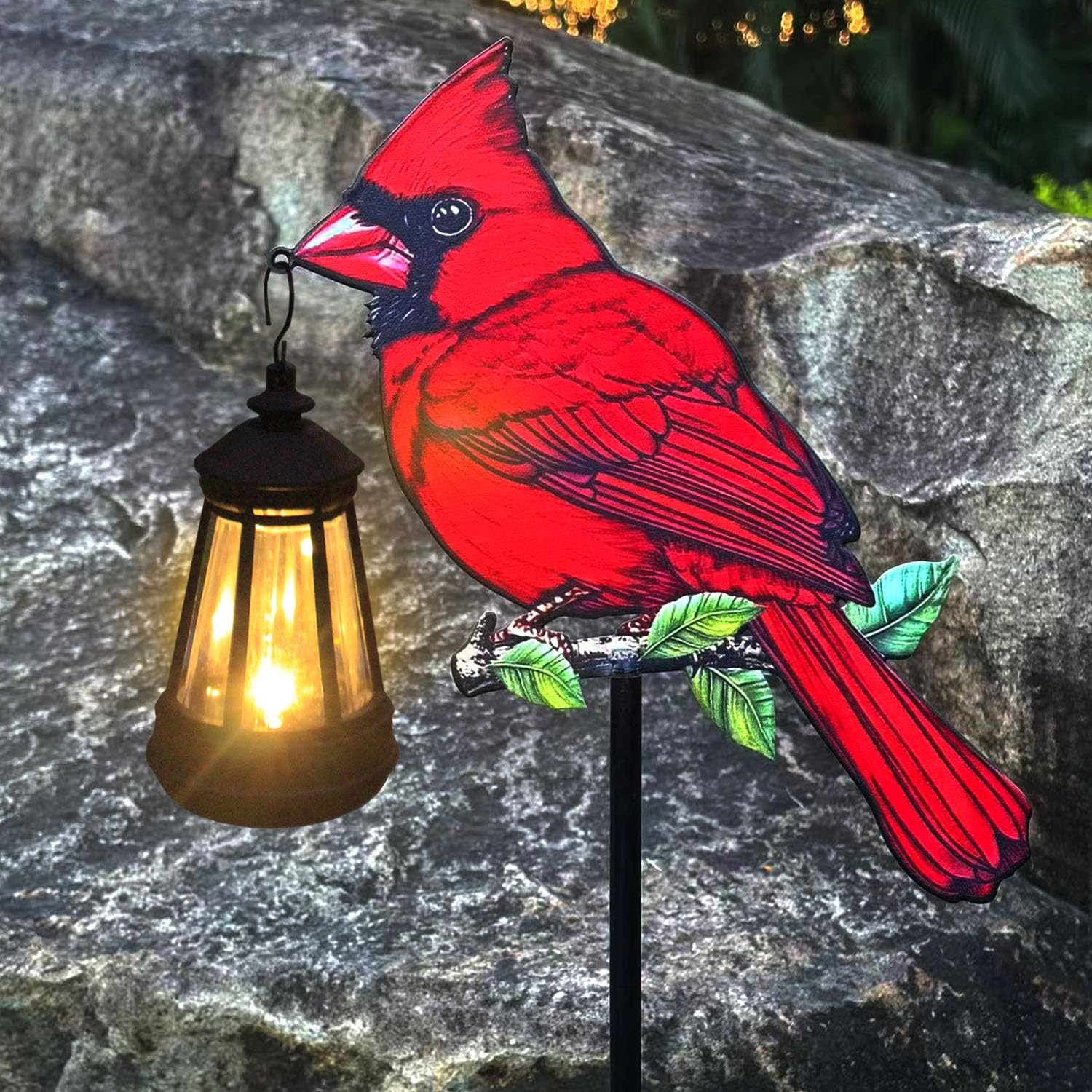 Photo 1 of 2 Pack Solar Lanterns Outdoor Decor Solar Bule Jay Lanterns Solar Cardinal Redbird Lights Metal Stake Yard Garden Decor Art Figurine Waterproof LED Lights Gifts for Mom Grandma Women (Red Bird)