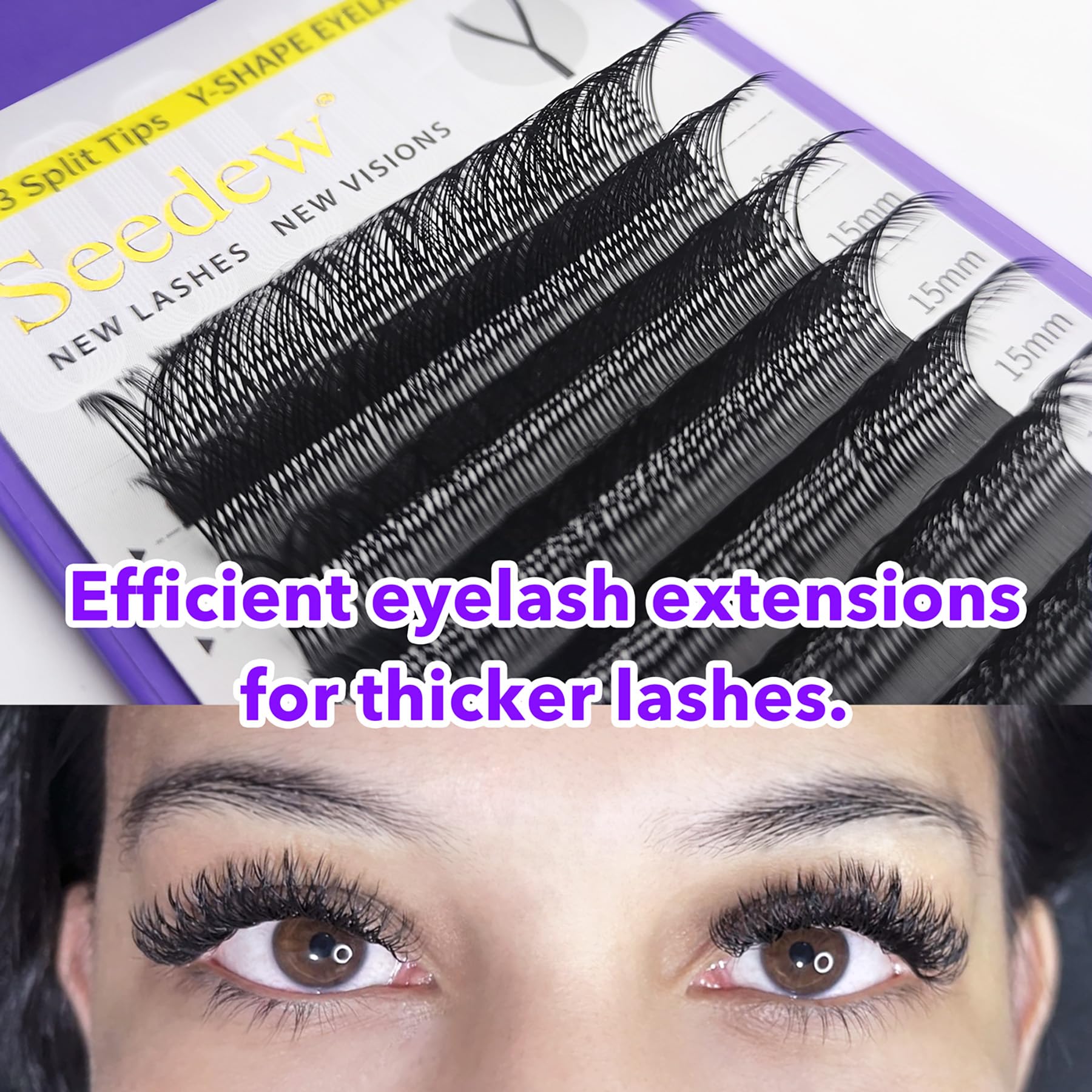 Extensiones Pestañas YY, Triple Y 0,07mm D Rizo 12mm 12 Filas/Bandeja, Forma Y 3 Consejos Divididos Tallo Largo Plano, Suaves Injerto Pestañas para Artistas, Salón Belleza(Negro-0,07-D-12mm)