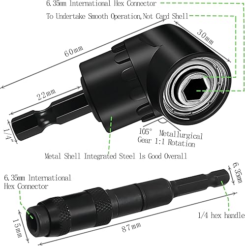 Miniatura 5 de Juego de destornilladores de ángulo recto de 105 grados, adaptador de enchufe de broca hexagonal, giratorio de 360, 1 unidad, broca giratoria