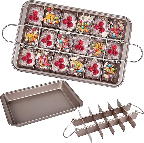 Bandejas para brownie con divisores, bandeja antiadherente para hornear brownie con rebanadoras, bandeja para hornear con 18 moldes precortados,