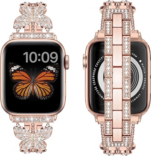 Miniatura 2 de Apple Watch - Correa de metal compatible con Apple Watch Series 9, 8, SE, 7, 6, 5, 4, 3, 2, Ultra 2, correas para iWatch para mujer, correas de