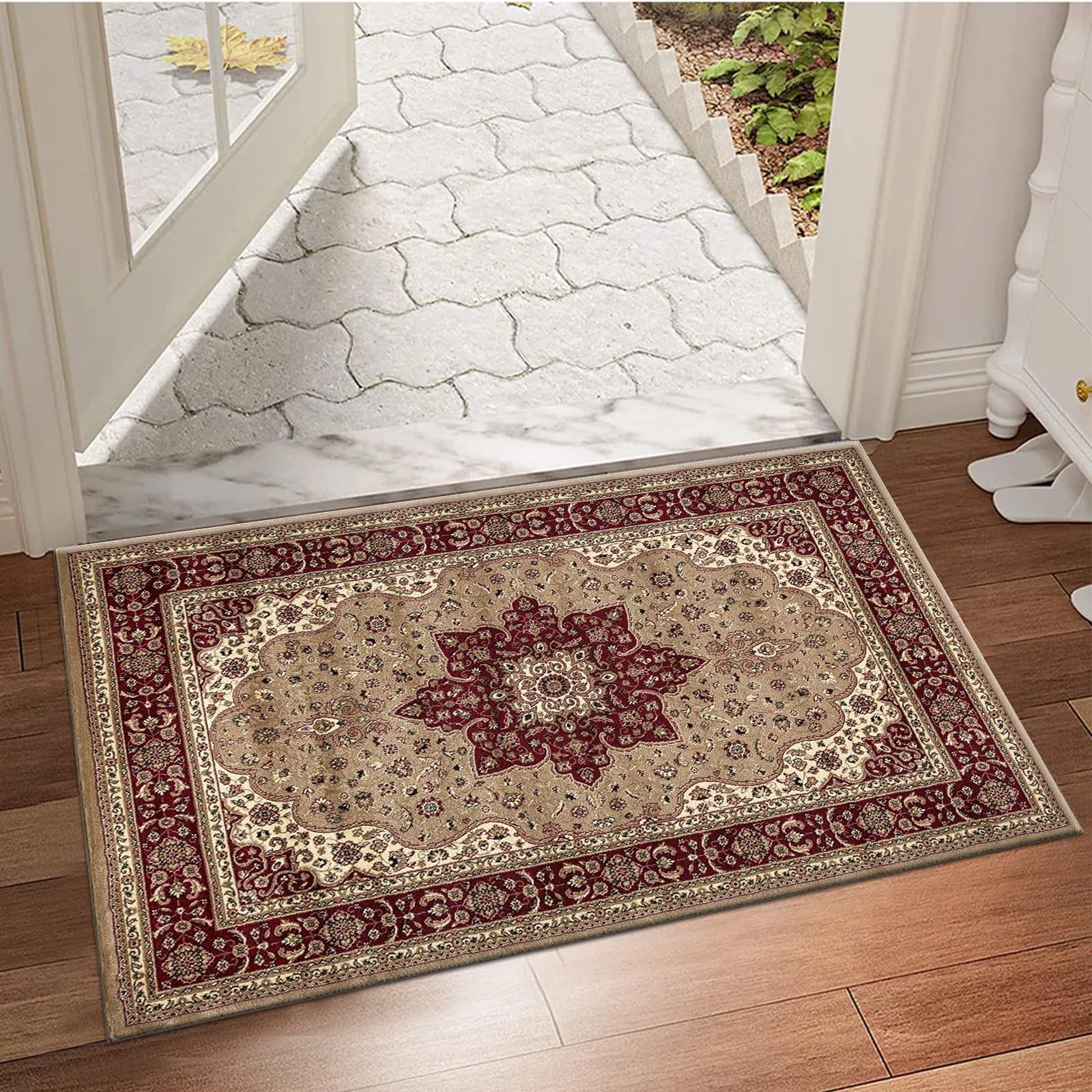 cozily® Door Mat, Washable Kitchen Mats Traditional Non Shed Vintage Door Matt Indoor, Front Door Entrance Carpet Runner Small Floor Mat - 60 X 110 Cm - Rome Beige — image 1