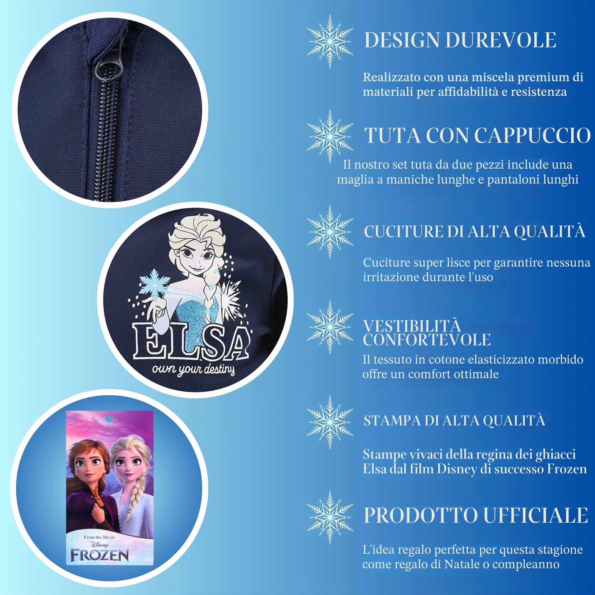 Disney Elsa Tuta da Ragazze, Set da 2 Pezzi per Bambina, Tuta Sportiva Blu, Felpa con Cappuccio e Pantaloni Frozen, Regalo per Ragazze, Taglie 4 a 8 Anni