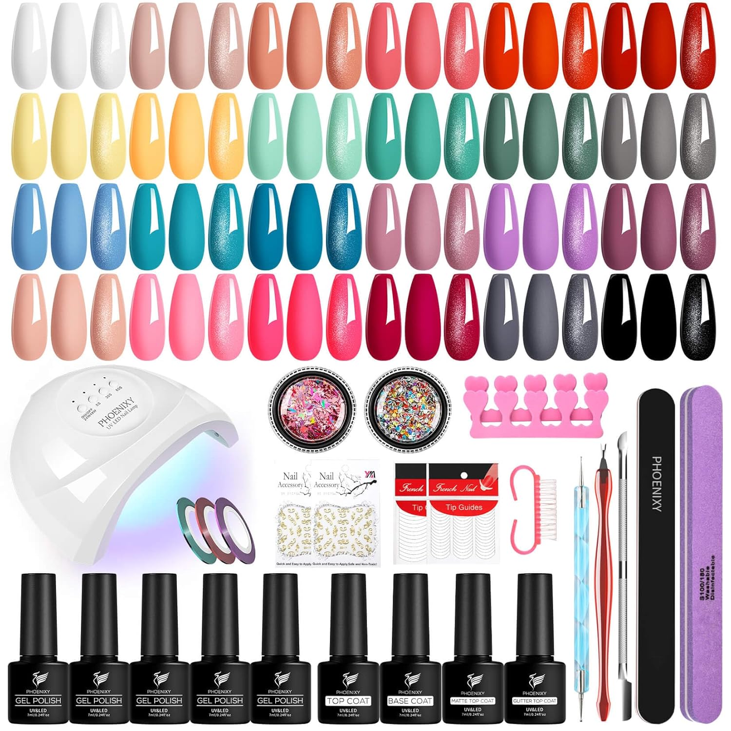 Phoenixy Gelnägel Starterset, 24 Farben Gel Nägel Set mit 48W UV Lampe für Gelnägel, Geschenke für Frauen U V Nagellack Set Für Anfänger