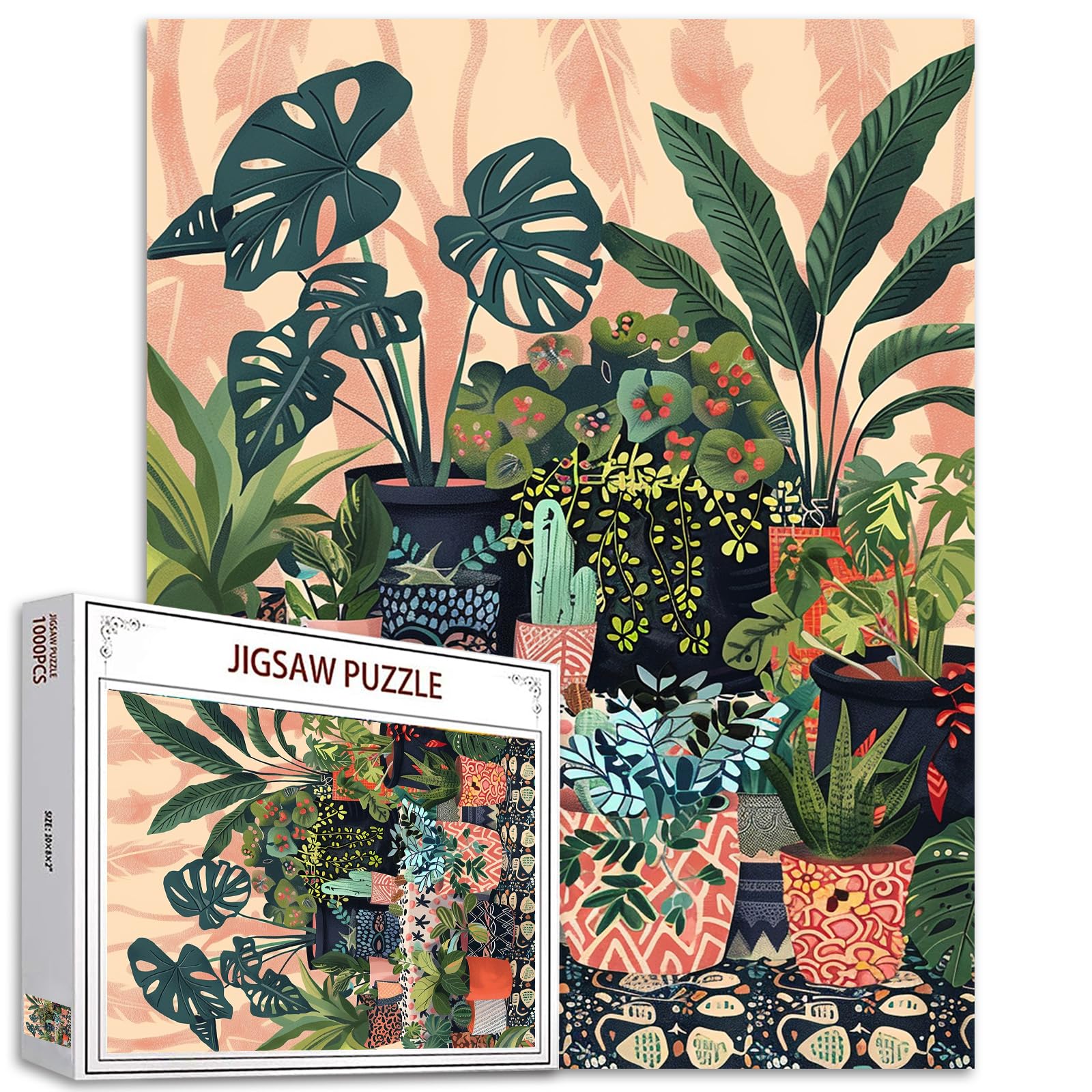 Courtyard 1000-Piece Bohemian Plants Puzzle - Adults' Green Leaves Yard Scenery Garden Floral Art, Succulent in Bohemian Pot