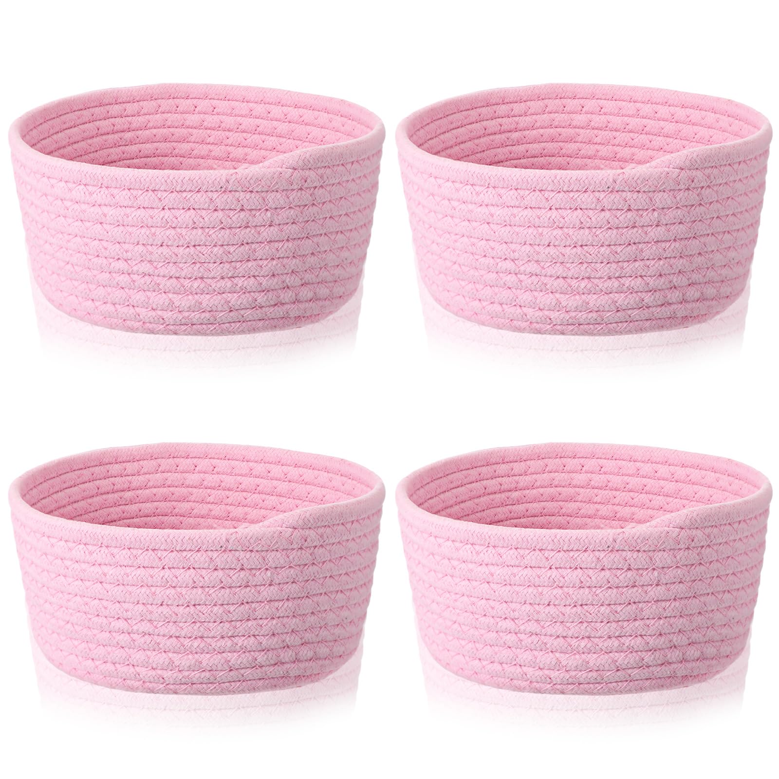 Boao 4 Pcs Woven Baskets Small Rope Storage Bin Mini Cotton Baskets for Organizing Valentine's Day Gifts Cute Tiny Empty Round Shelf Closet Decorative