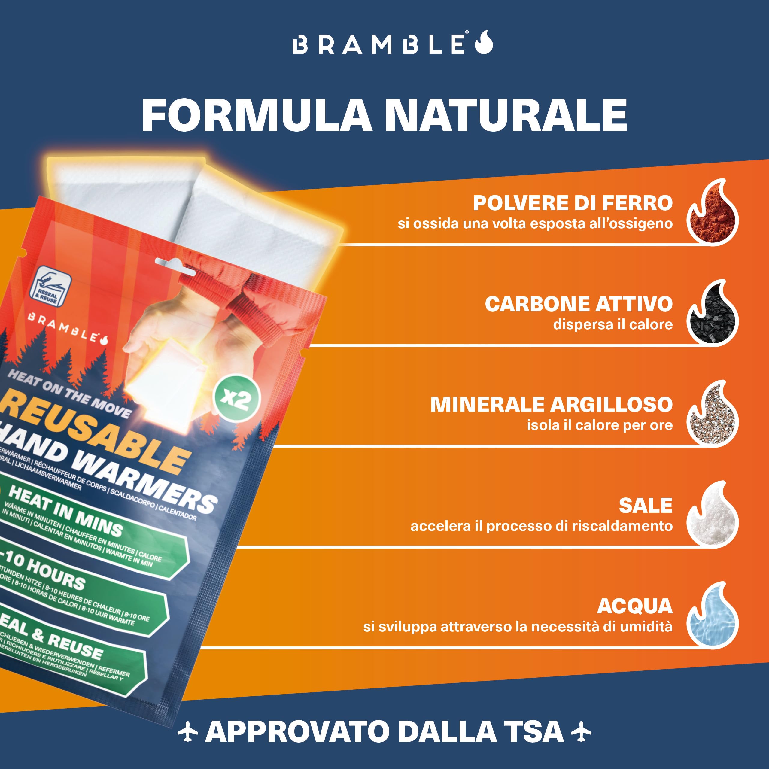 Bramble - Scaldamani riutilizzabili (10 paia, 20 in totale) - Scaldamani tascabili attivati ​​dall'aria con sacchetto richiudibile - Caldi in pochi minuti e inodori - 8 ore di calore per più utilizzi
