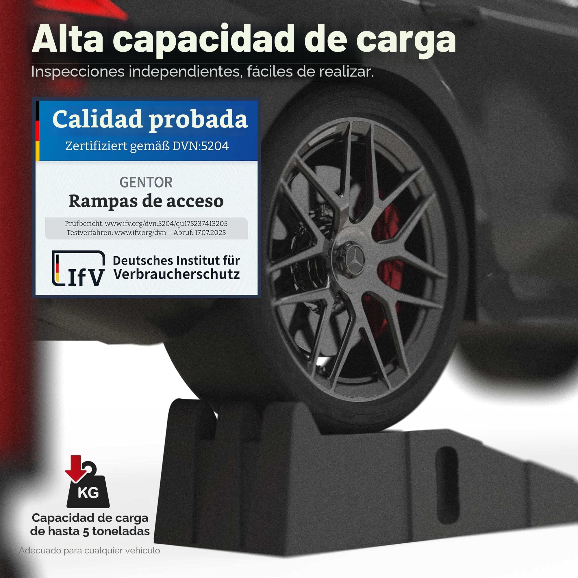 Set de 2 rampas de elevación para coches, autos y remolques – Rampa para vehículos de hasta 5 toneladas – Ayuda para elevar vehículos para autocaravana, garaje y taller – Altamente resistente como