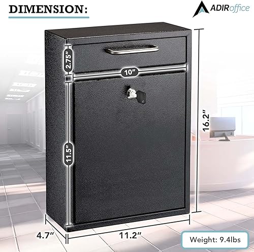 Miniatura 58 de AdirOffice contenedor con traba - Buzón de correo montado en pared., negro, 631-05-BLK