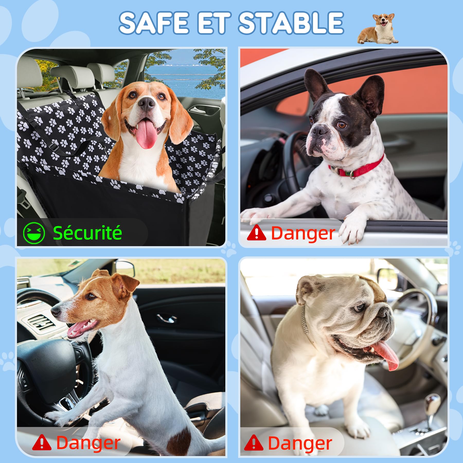 68x57x33 cm Wimypet Siège Auto Chien 3-en-1 Étanche – Panier Chien Voiture, Housse Protection Coffre, Siège Chien Voiture Arrière, Tissu Oxford Durable Facile à Installer