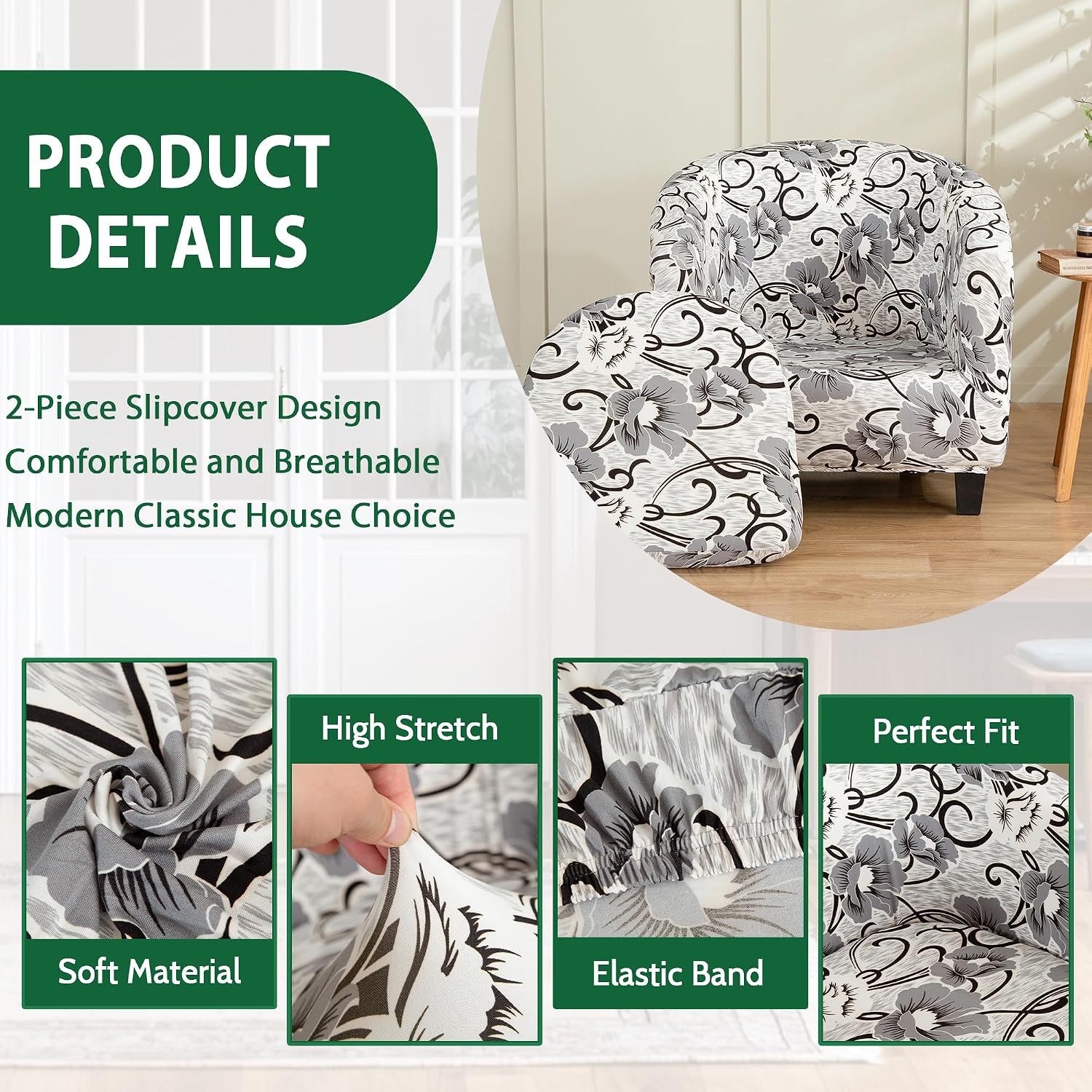 Club Chair Slipcover 2 Piece Barrel Armchair Cover,Color 06