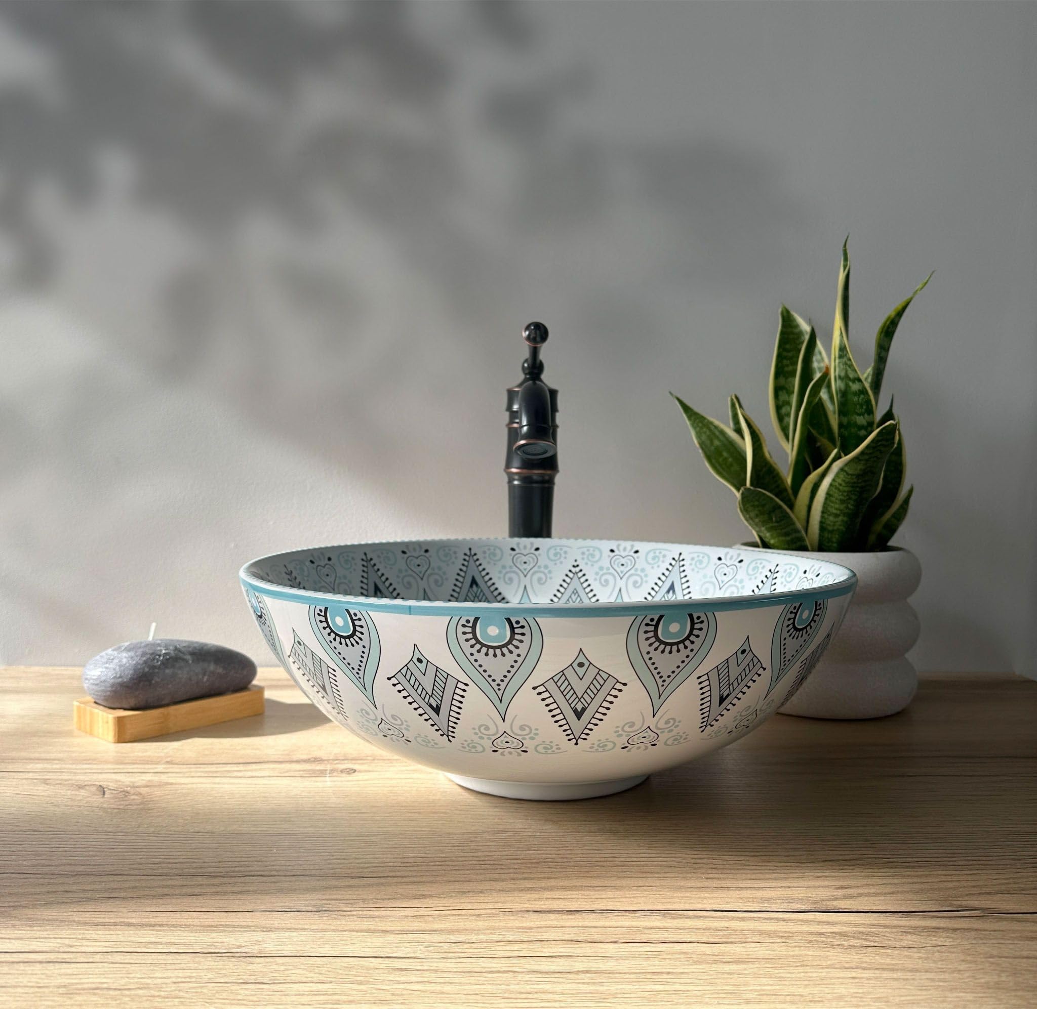 Lavabo Sobre Encimera Rea Mandala Blanco Azul