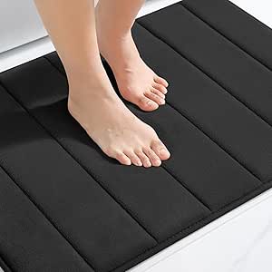 Leelarug Memory Foam Bath Mat Black - 15 x 23 Inch, Soft and Absorbent ...