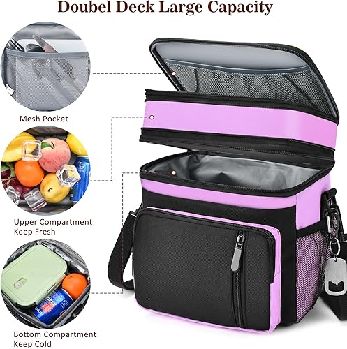 Miniatura 7 de LOKASS Lonchera aislada para mujer, lonchera grande para adultos, bolsas de almuerzo reutilizables de doble capa, bolsa enfriadora a prueba de fugas