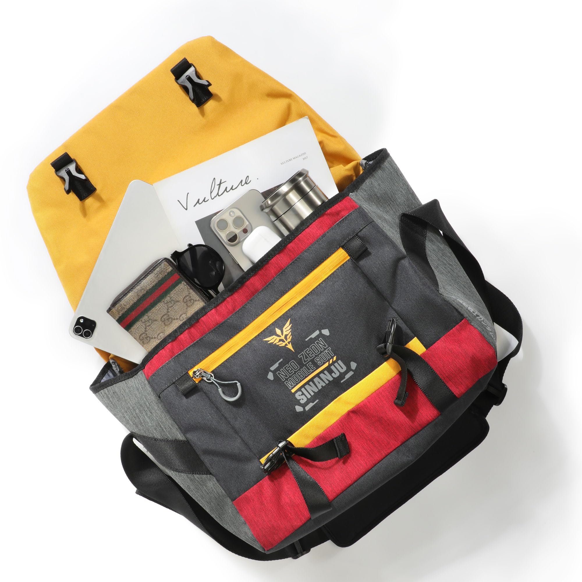 FX Creations GundamUC SINANJU MSN-06S borsa tracolla uomo, borsa messenger | grande capacità, nylon migliorato, scomparti multipli, antigoccia, multiuso, quotidiano/viaggi/lavoro/affari