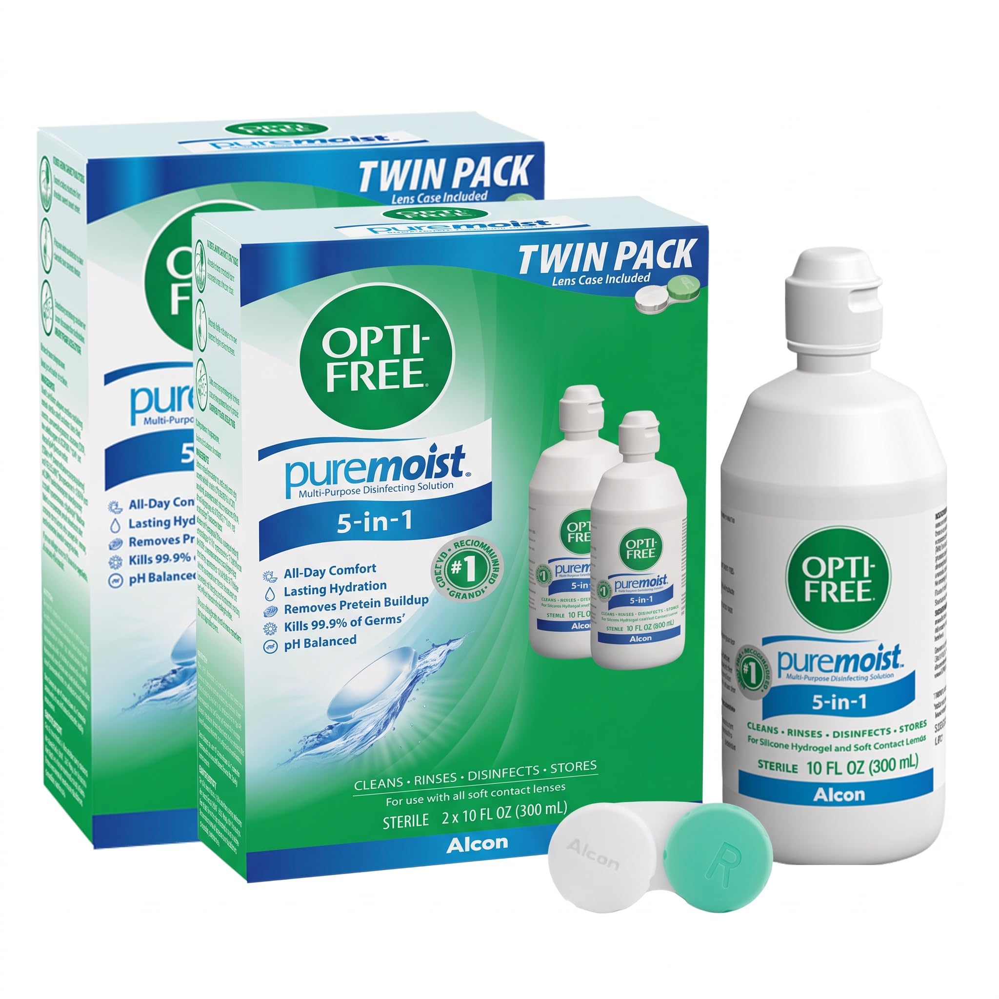 Opti-Free Puremoist Multi-Purpose Contact Lens Solution with Lens Case, (10oz Bottles) (Pack of 4)