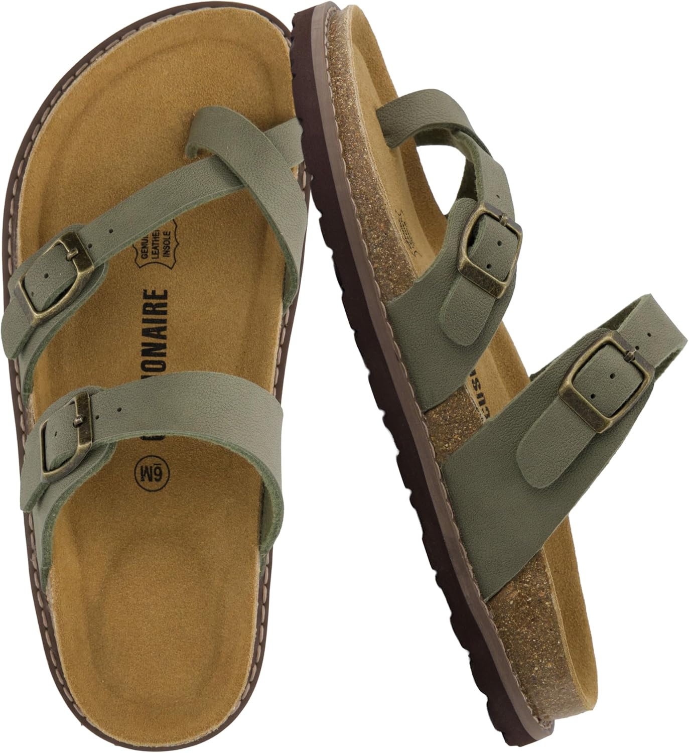 CUSHIONAIRE Pluto Cork Footbed Summer Sandals for Women Comfortable Slides with Adjustable Buckles, Toe Loop & Stitched Design – Stylish Slip On Women Footwear
