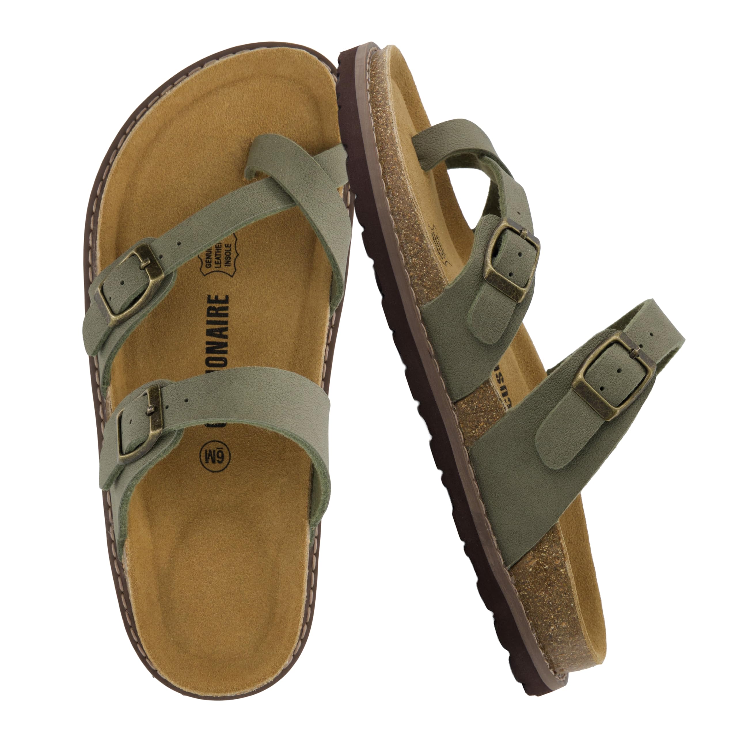 CUSHIONAIRE Pluto Cork Footbed Summer Sandals for Women Comfortable Slides with Adjustable Buckles, Toe Loop & Stitched Design – Stylish Slip On Women