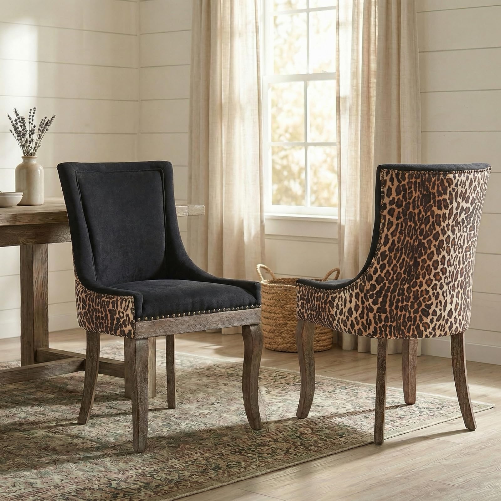 YeahFurn Leopard Dining Chairs Set of 2