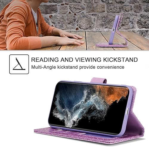 Miniatura 3 de UEEBAI Funda tipo cartera para Samsung Galaxy S23 Ultra 5G, funda de teléfono de piel sintética con destellos de primera calidad, ranuras para