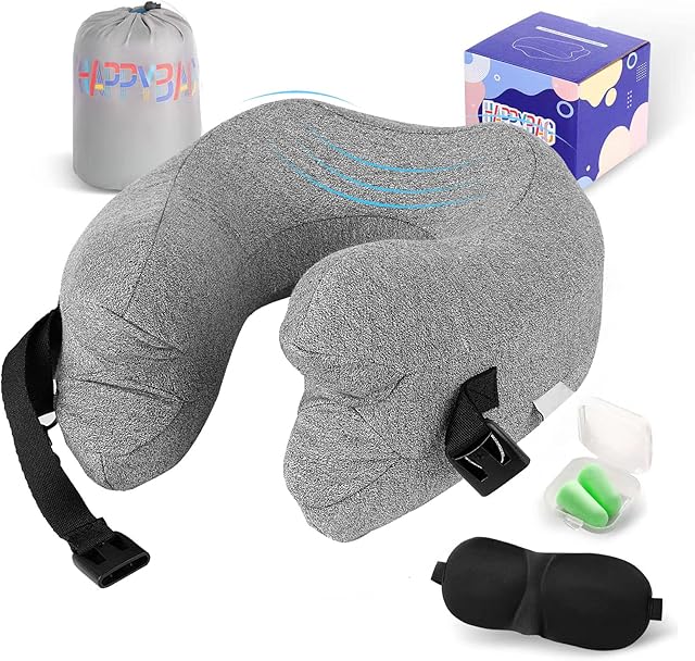 HAPPYBAG Neck Pillow for Travel Memory Foam Neck Support Pillow,Portable Removable and Machine Washable,for Airplane Car Home Use Sleeping Rest Headrest (HD-D-Gray)