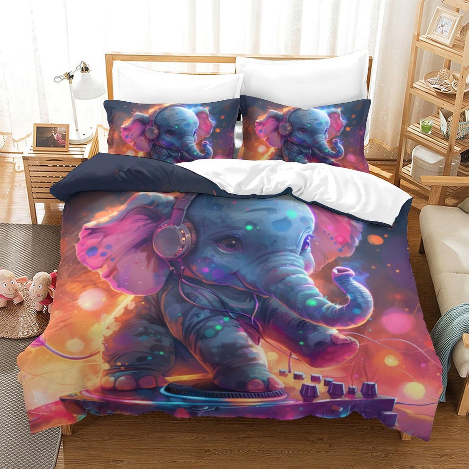 Housse de couette 3D éléphant king size pour une chambre moderne et cosy