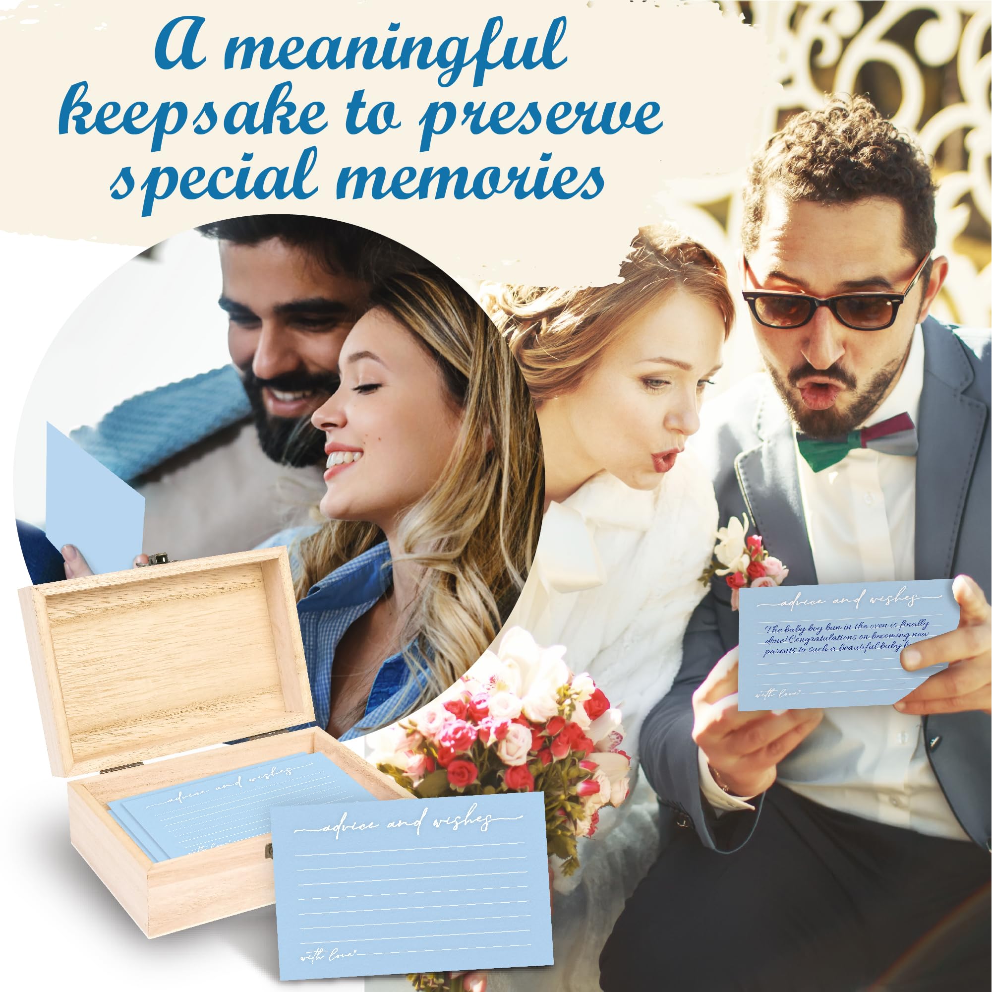 Ratschläge & Wünsche Karten-Box – 50 Karten Für Hochzeit, Babyparty, Abschluss, In Holzbox (Champagner)
