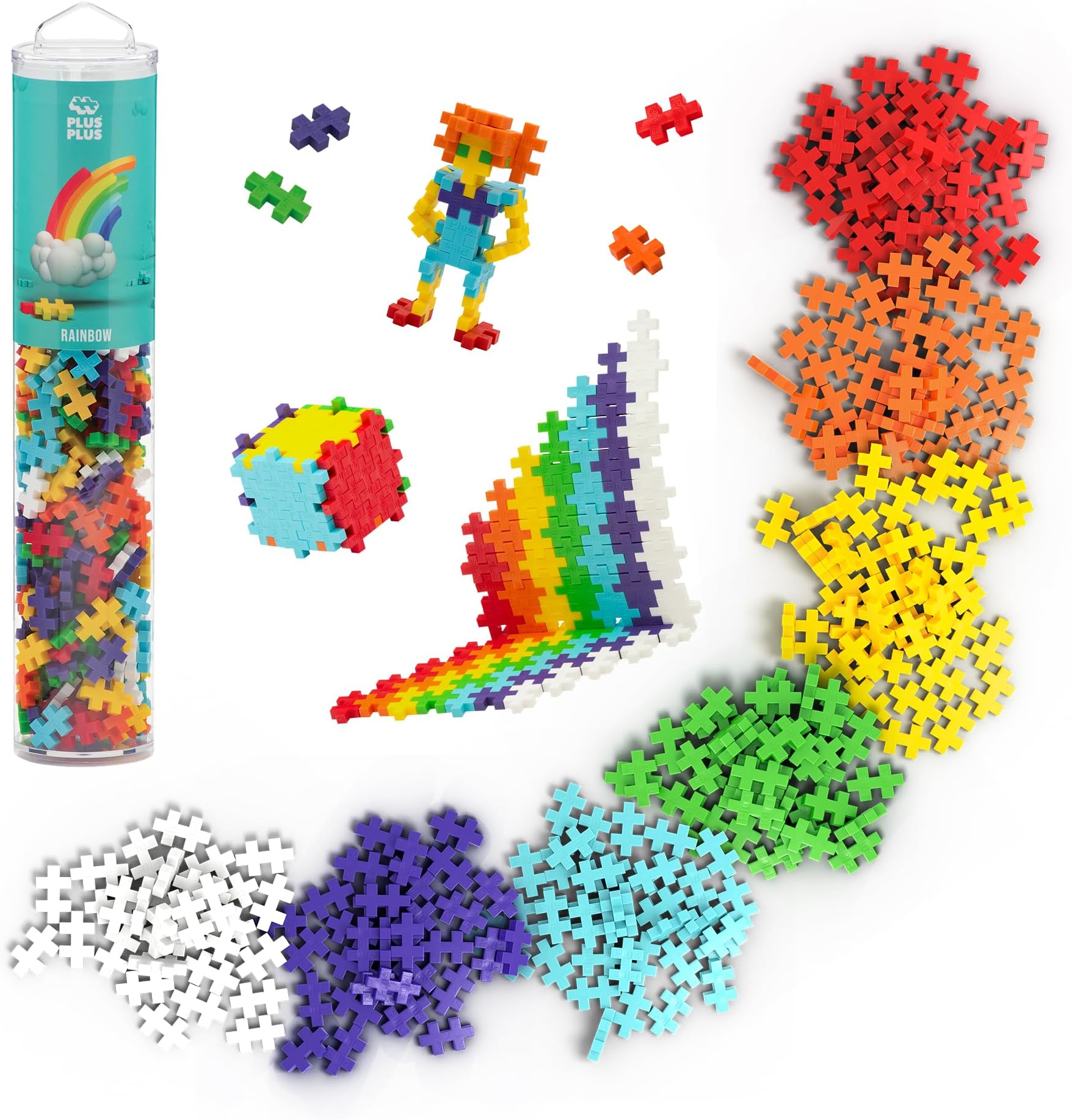 240 Piece Interlocking Building Blocks for Kids, Open Ended Connecting Toys, STEM Bin Classroom Mini Manipulatives - Rainbow Mix Play Tube