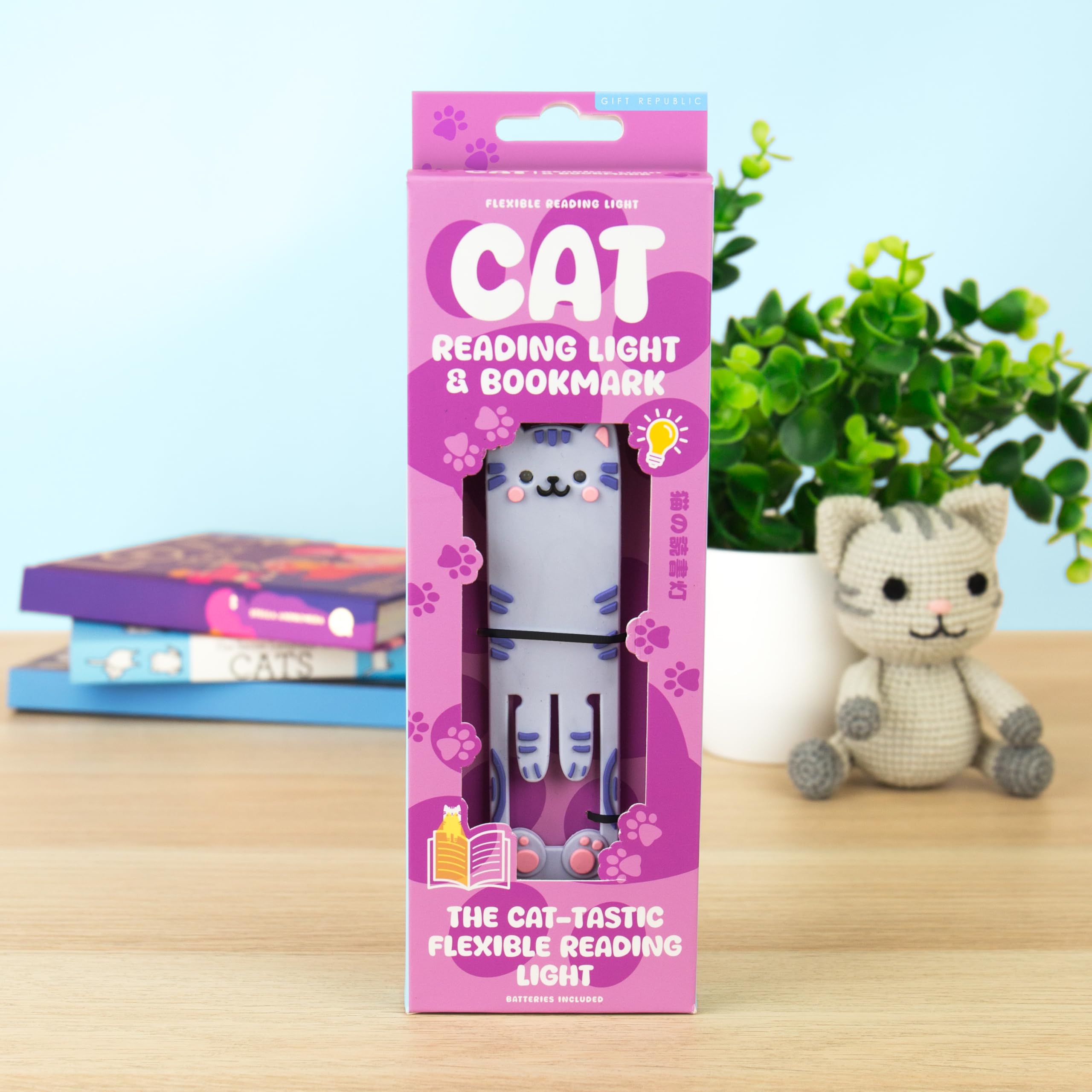 Gift Republic Book Buddy - Katzen-Leselicht und Lesezeichen - Flexibles LED-Nachtlicht zum Lesen im Bett - Clip-On Katzen-Lesezeichen für Bücher - Kinder Geschenkidee