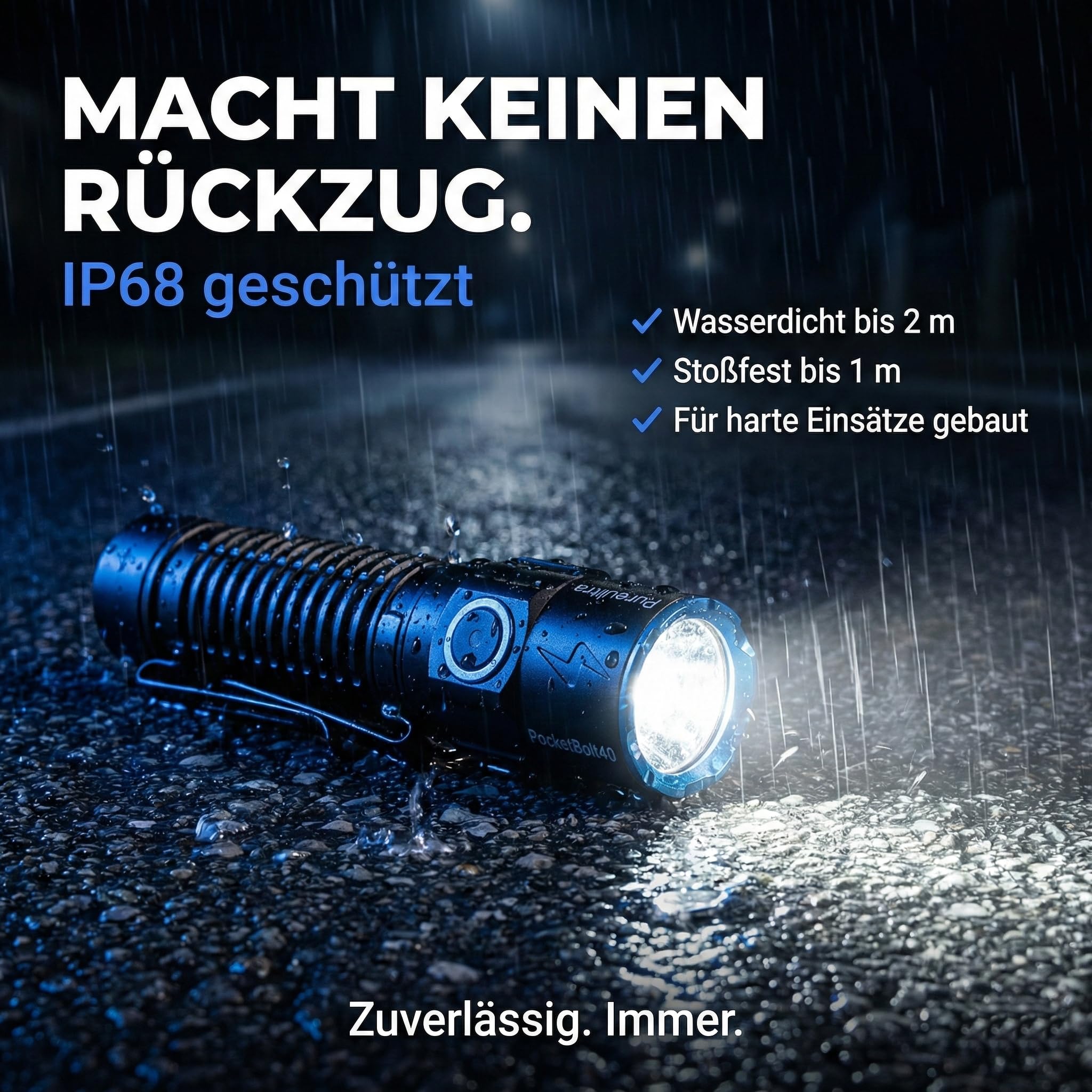 PocketBolt40 LED Taschenlampe 4000 Lumen – 365 m Reichweite, 5000 mAh, USB-C wiederaufladbar, IP68 wasserdicht, kompakte EDC Taschenlampe für Outdoor, Auto & Notfälle