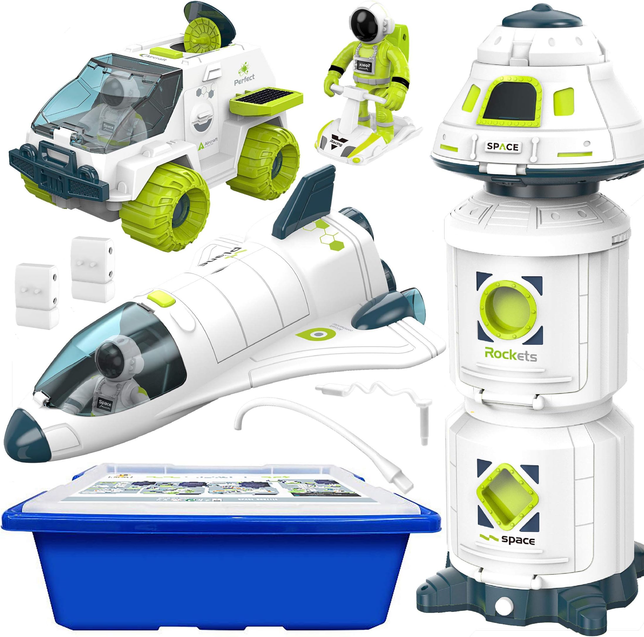 COOLDUCK Space Toy Set for Boys Girls, Kids' Play Spaceships, Space Shuttle, Space Capsule, Space Rover, Space Station, Astronauts Figure, Rocket Toys for Any Interstellar Mission Adventure