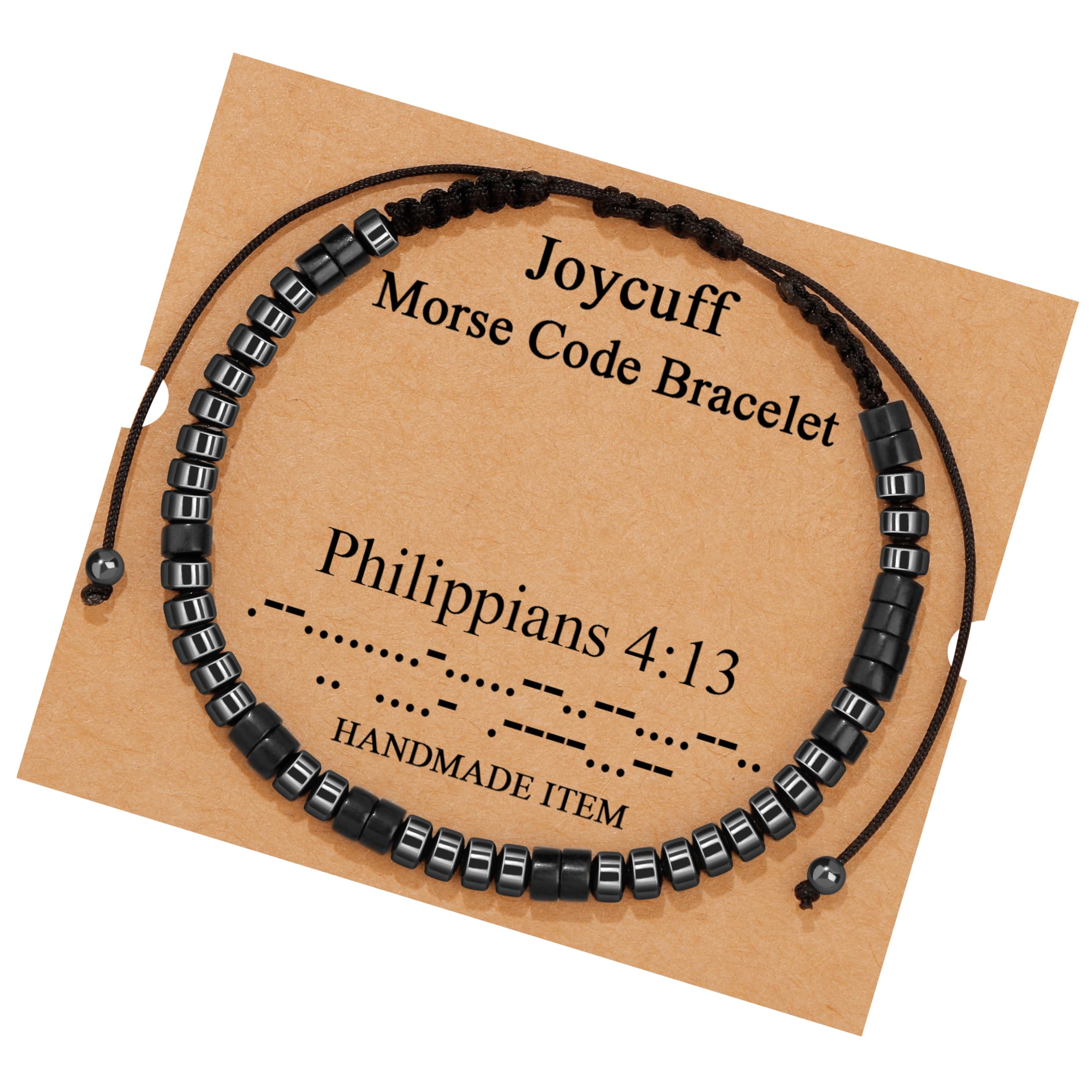 JoycuFF Christian Bracelets for Women,Christian Bible Verse Bracelets Inspirational Gifts for Women Birthday Gifts for Friends Female Philippians 4:13, 7 inches, Black