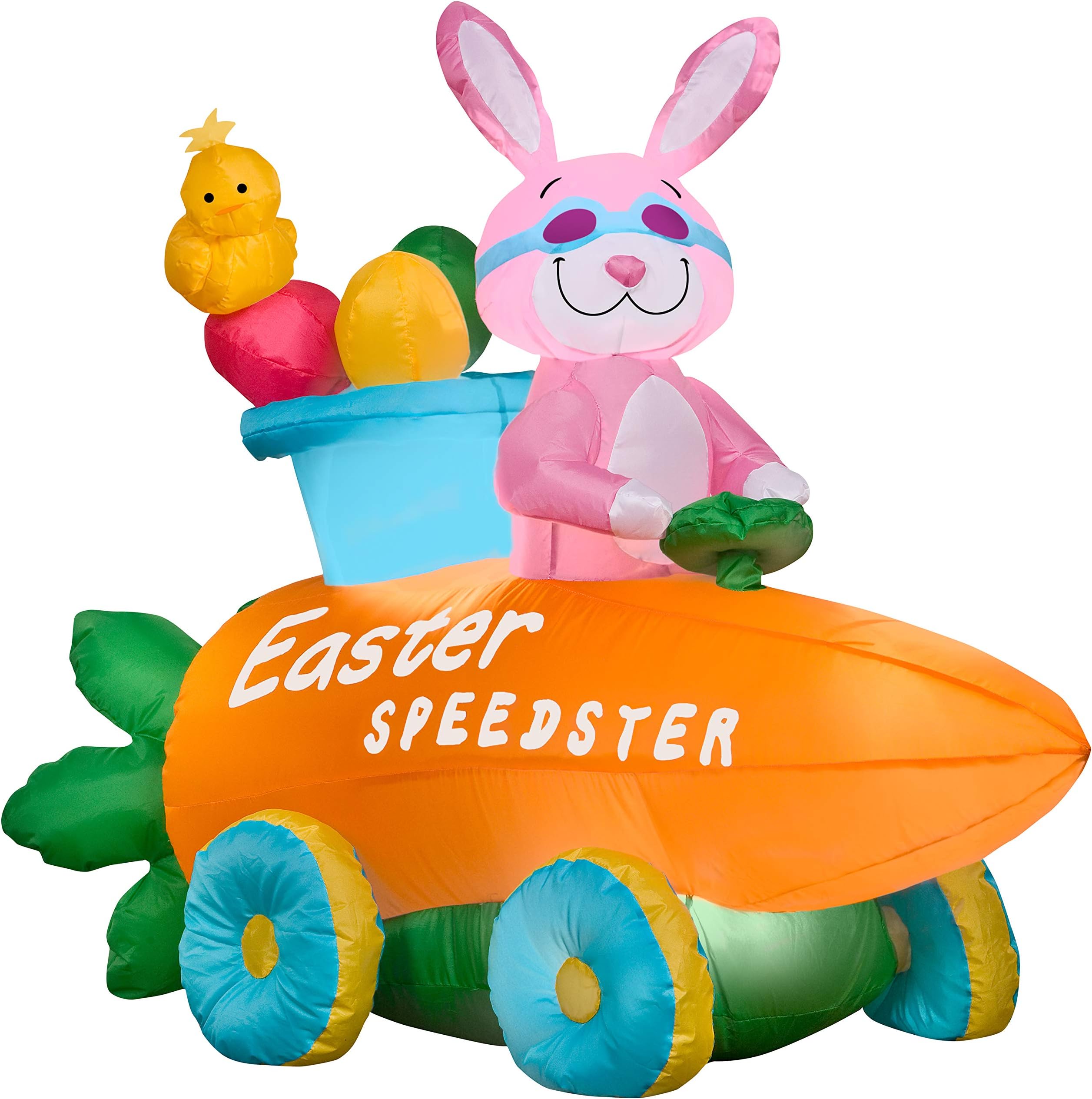 Easter Bunny in Car Inflatable Scene – 4.5 FT Wide Lighted Airblown Blow Up Outdoor Yard Decoration