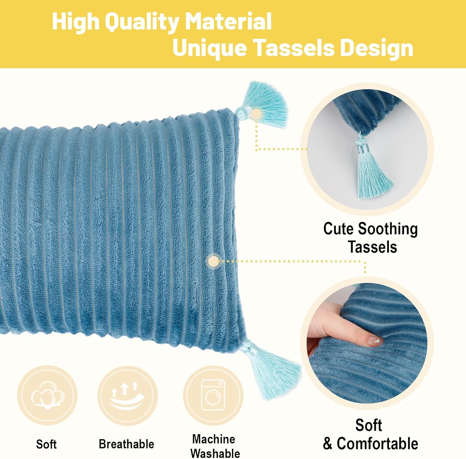 vocheer Small Travel Pillow with Tassels, 11"x 7" Neck Pillow for Sleeping, Mini Travel Pillows, Tiny Pillows for Neck, Wrist, Lumbar and Knee, Pets, Machine Washable,Blue-1pc - Image 2