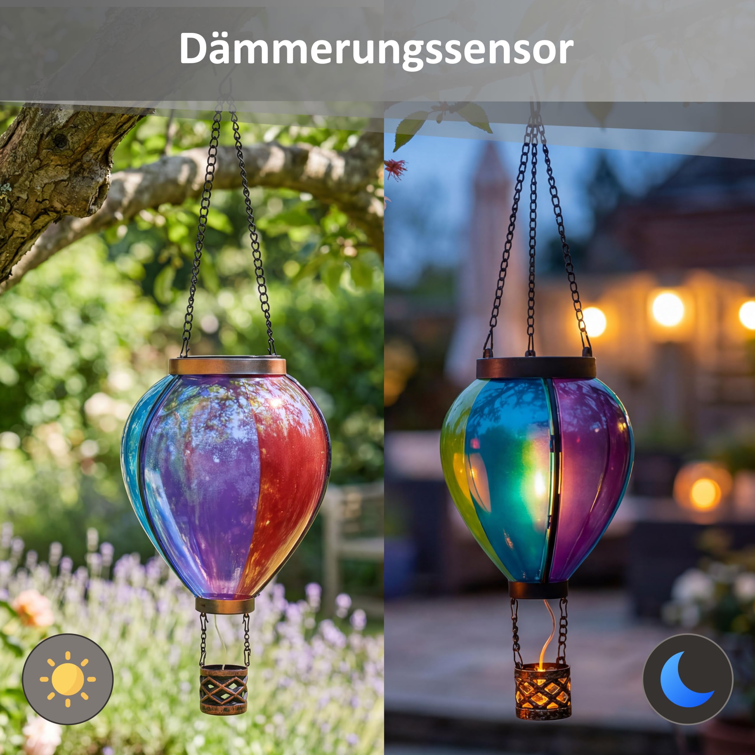 Northpoint LED Solar Heißluftballon 3er-Set IP44 Außenleuchte bunt warmweiß