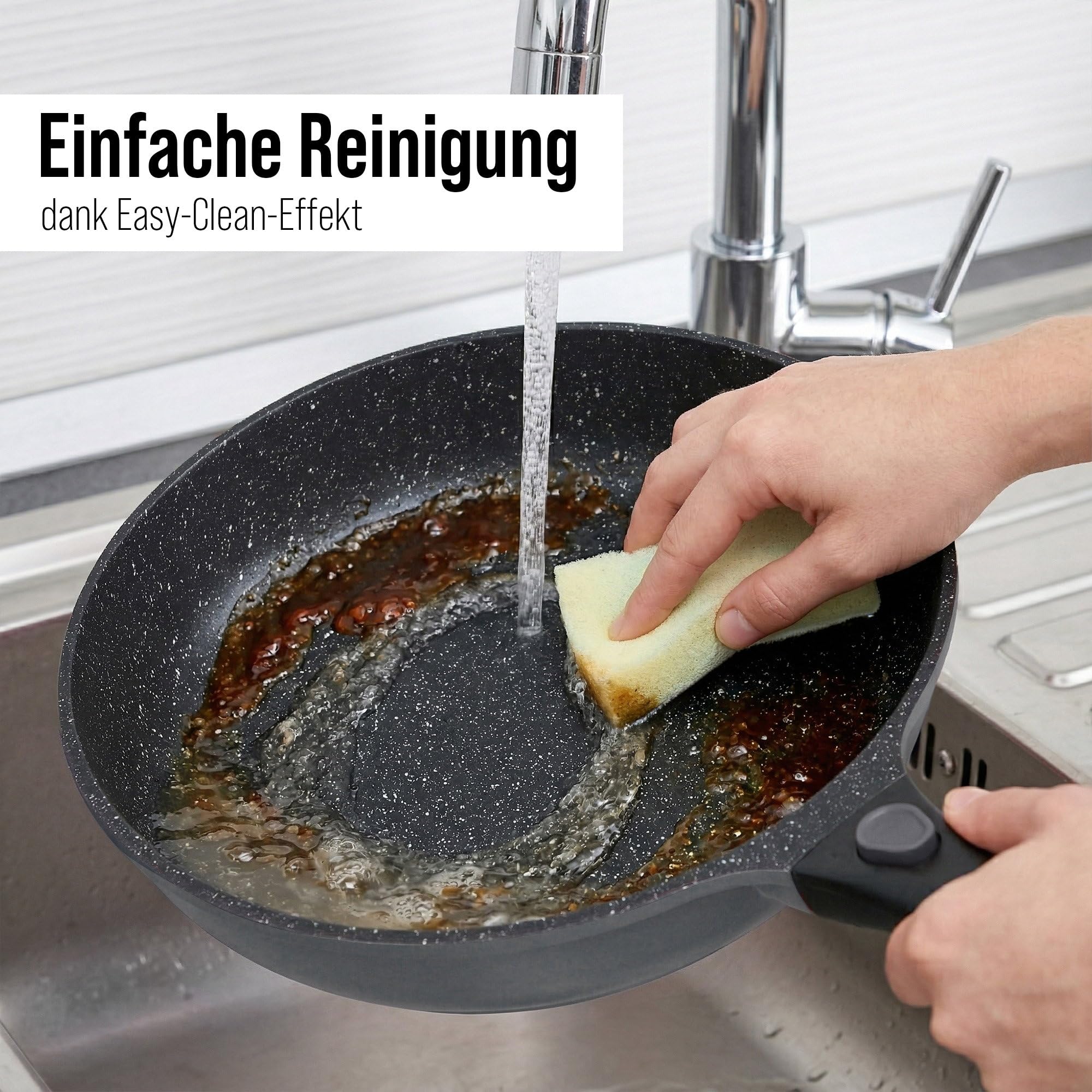 STONELINE SMART Bratpfanne mit Abnehmbarem Griff 28 cm ☆ REDESIGN 25/26 ☆ Große Aluguss Pfanne Induktion, Für alle Herdarten, Antihaftbeschichtet mit echten Steinpartikeln, Grau