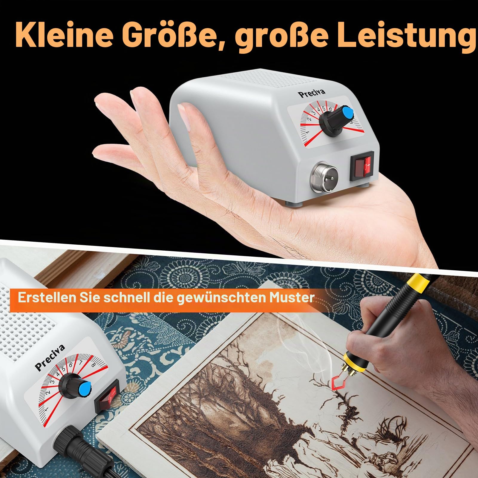 Brandmalstation, Preciva Brandmalerei Set Bastelset Lötstation Lötkolben Set Brennkolben 25W mit 30tlg Lötspitzen, einstellbare Temperatur 200℃ - 800 ℃ Holzbrennstation, Brandmalkolben für Holz, Leder