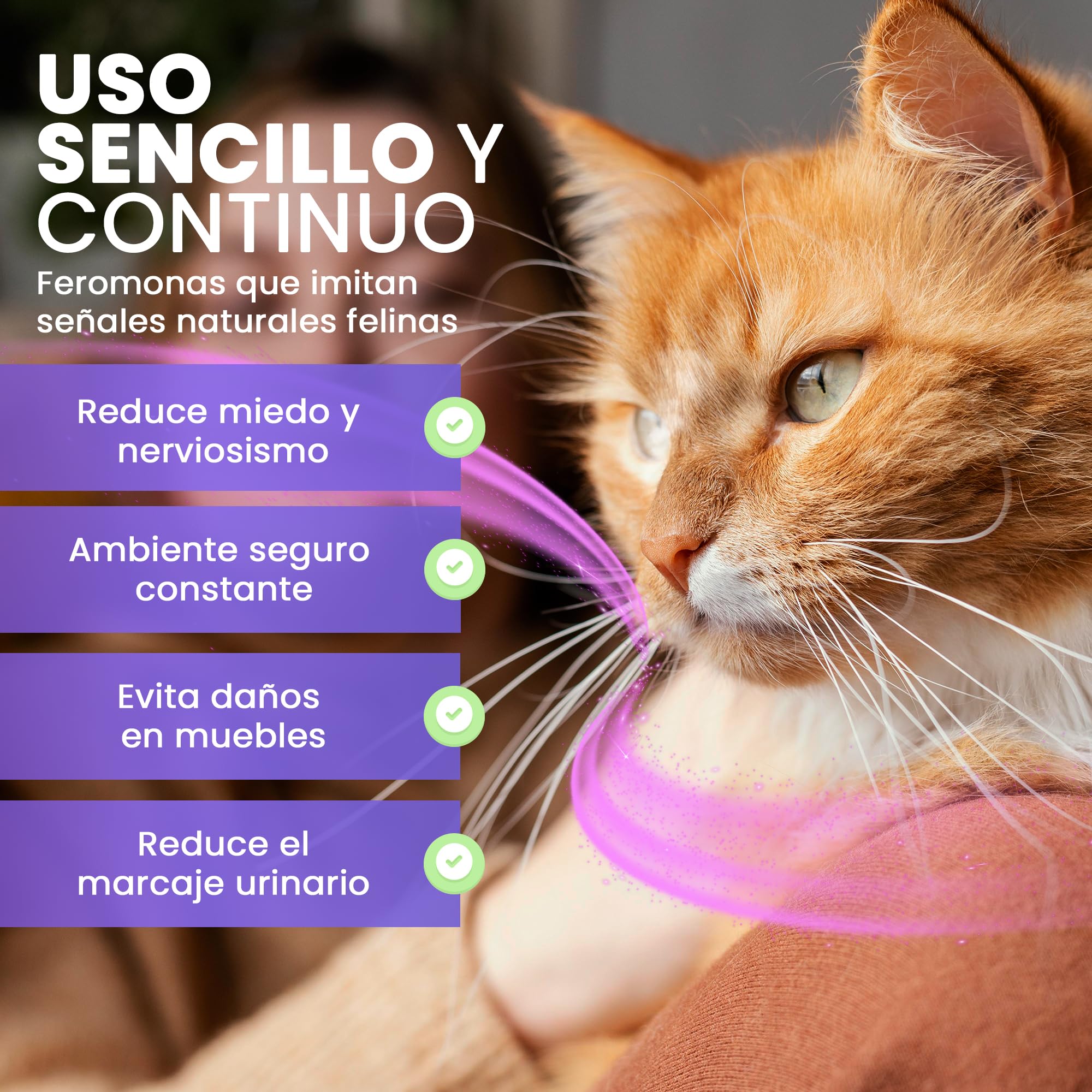 Feromonas para Gatos - Difusor + 2 Recambios (60 días, 48 ​​ml) - Ayuda a Crear Armonía y Reducir Conflictos Entre Gatos como el Estrés, Arañazos, Miedos, Cambios, Marcaje con Orina.