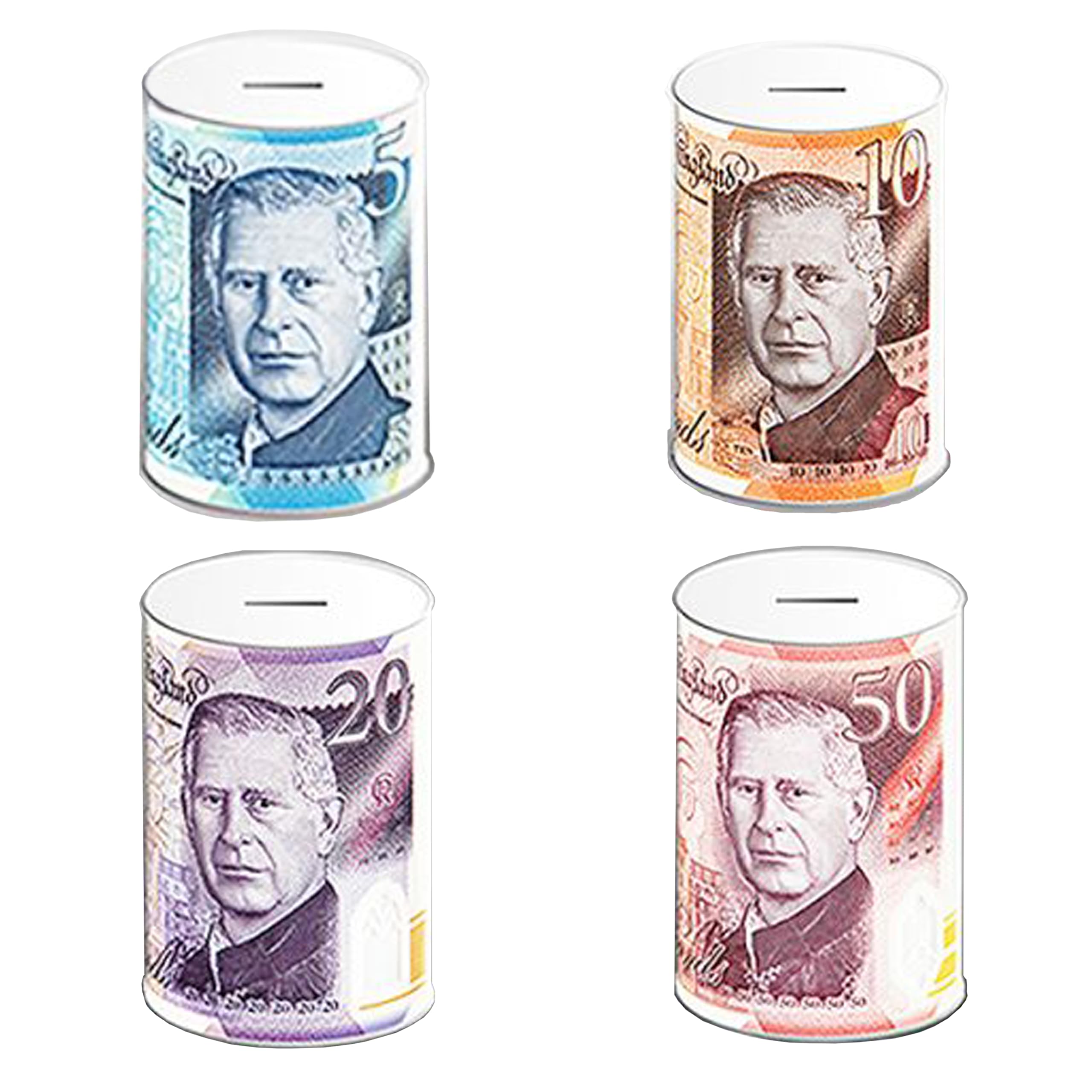KAV King Charles Large Money Tin Box (22 CM) - Multicoluor Coin Bank, Ideal Money Saving Jar for Adults & Kids, Perfect for Rainy Day Savings, Sealed to Prevent Dipping, British Banknote Design