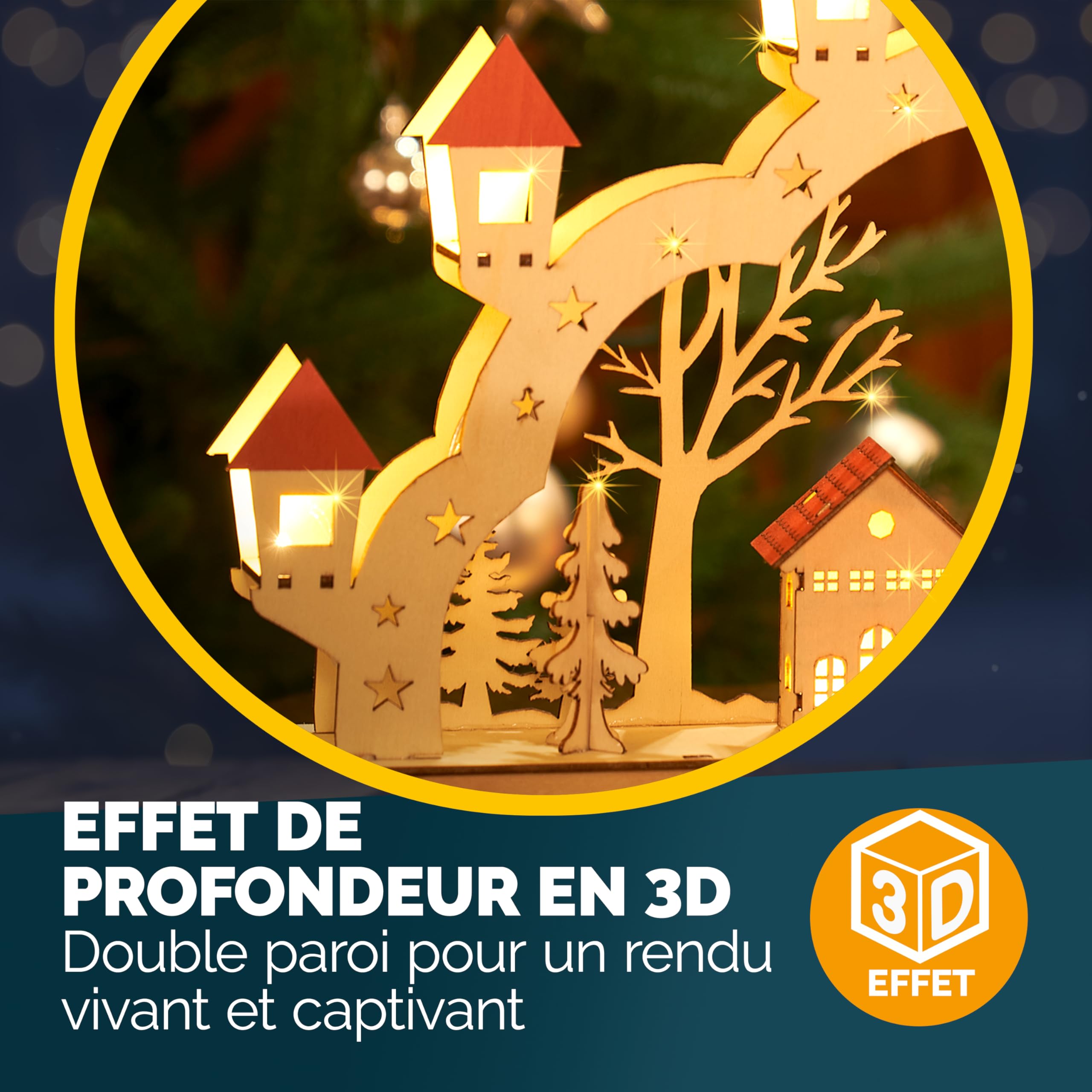 Monzana Arc Lumineux de Noël 'Paysage' à 8 LED décoration en Bois Illumination intérieur Effet 3D Arche Lumineuse fêtes