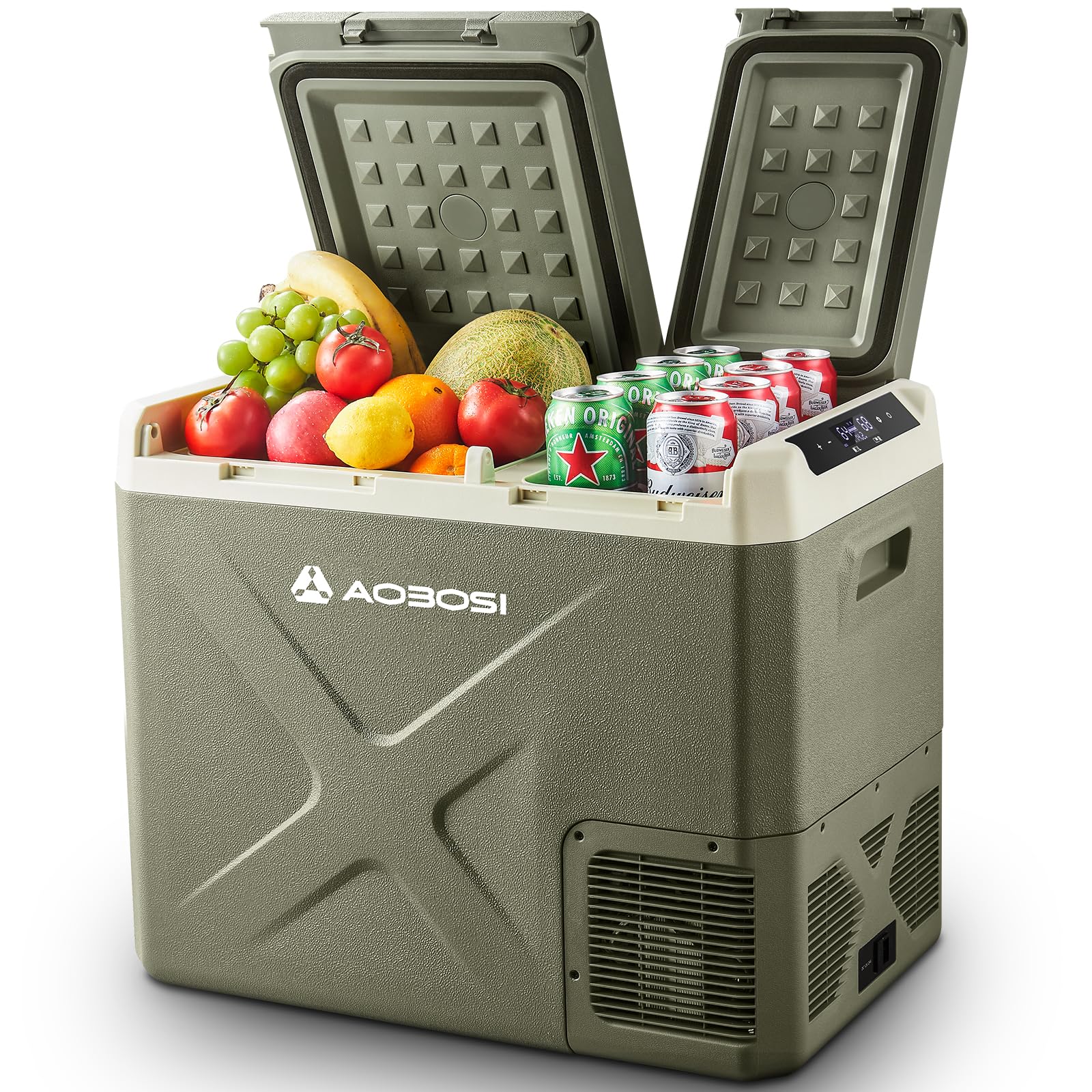 AAOBOSI Kompressor Kühlbox 40L: Elektrische Kühlbox Auto Dual Zone 12/24V DC & 100-240V AC, -20°C bis 20°C – Ideal für Auto, LKW, Boot, Reisemobil & Camping