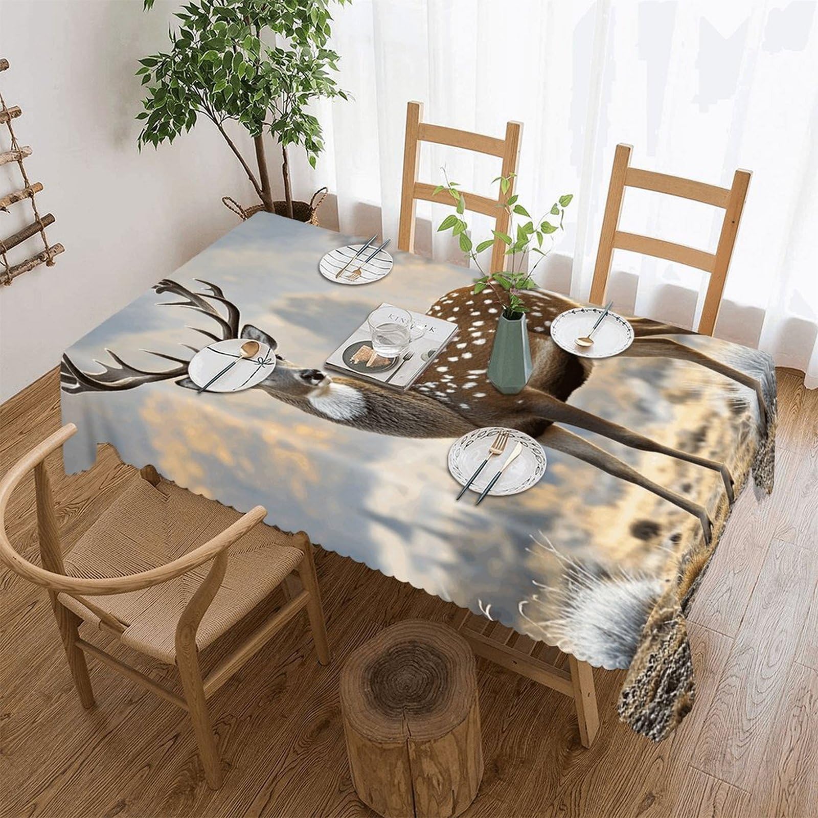 LZQPOEAS Deer Pattern Tablecloth Rectangle Table Cloth Decorative Fabric Table Cover Waterproof Seasonal Table Cover Wrinkle Resistant Washable Table Cloth for Party Picnic Dinner Decor 55"x70"