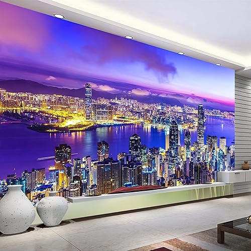 Miniatura 2 de Moderno papel tapiz fotográfico 3D con vista nocturna de la ciudad de Nueva York, papel tapiz de vista de la ciudad, decoración de pared para sala