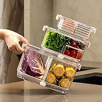 Vista 2 de Felli Duo Fresh Produce Saver for Fridge, Fruit Vegetable Container with Vent & Drainage in Bottom for Wash, Colander Strainer Storage Bin for